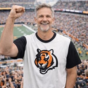 Cincinnati Bengals White and Black T-Shirt with Tiger Logo Size Medium‎ NWT